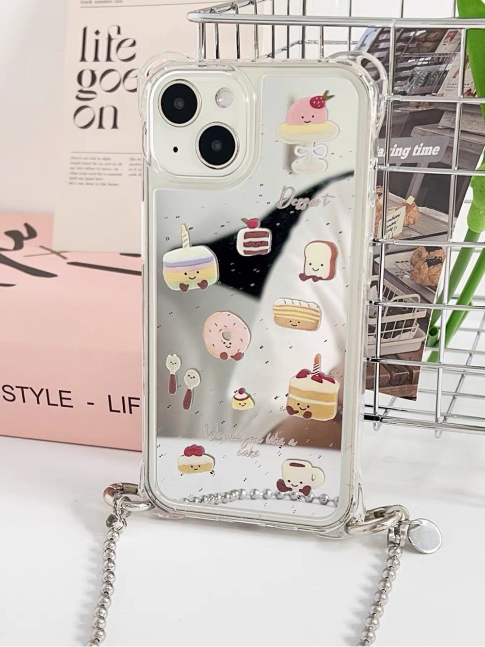 iPhone 14Pro Max Cute Dessert iPhone Case with Silver Chain